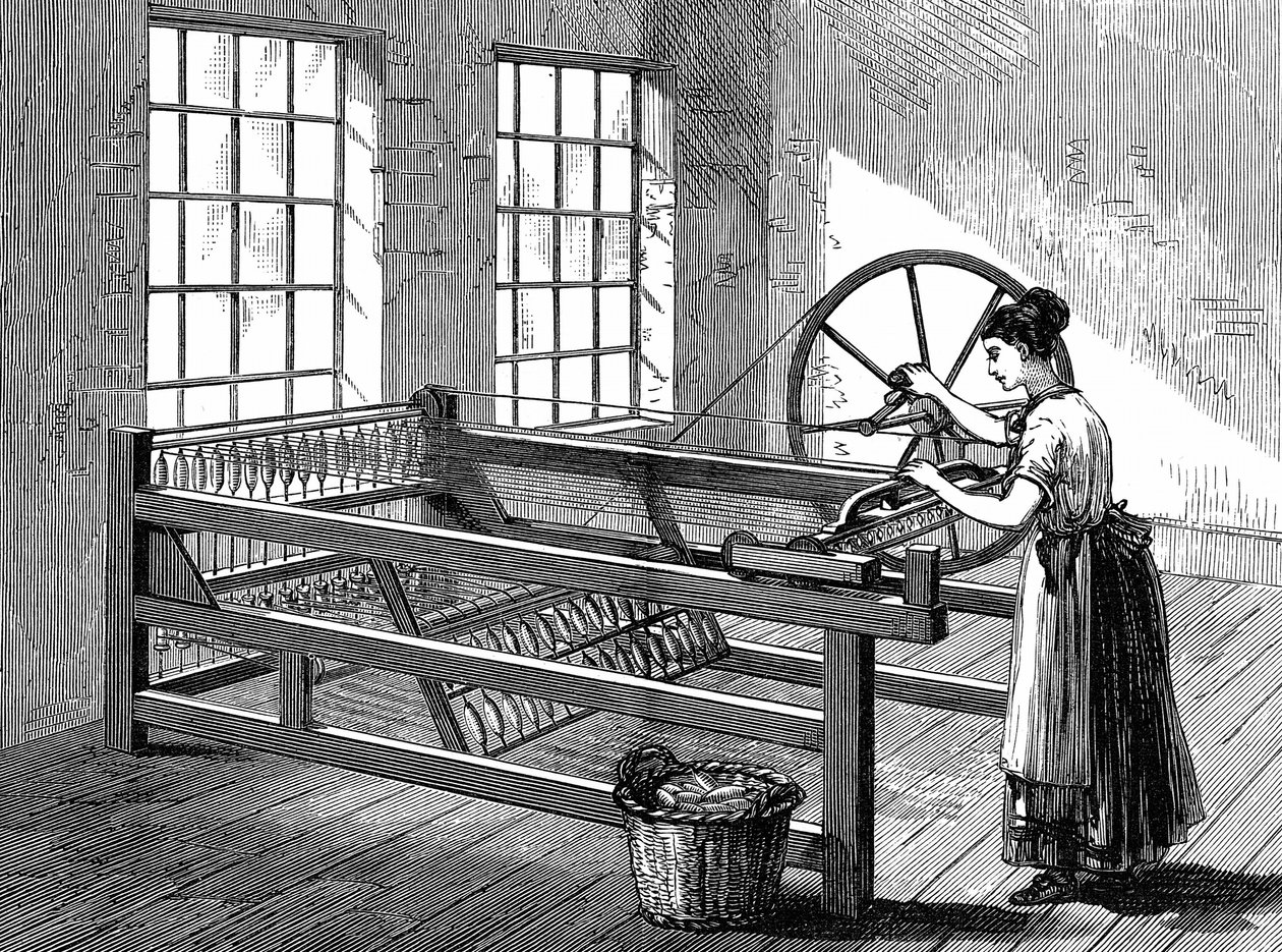 A Spinning Jenny, c.1880 (gravura em madeira) de English School