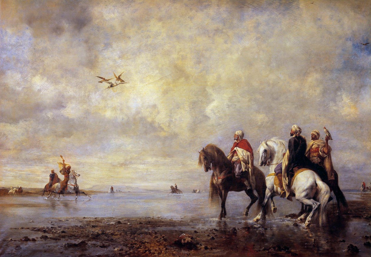 Os caçadores de garças árabes de cavalos caçando garças. Pintura de Eugene Fromentin (1820-1876) 1865 Sol. 0,99x1,42 m Chantilly, Musee Conde de Eugène Fromentin
