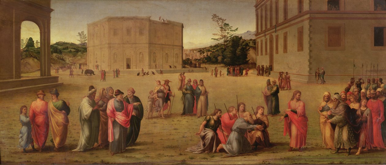 José apresenta seu pai e irmãos ao faraó, c.1515 de Francesco Granacci