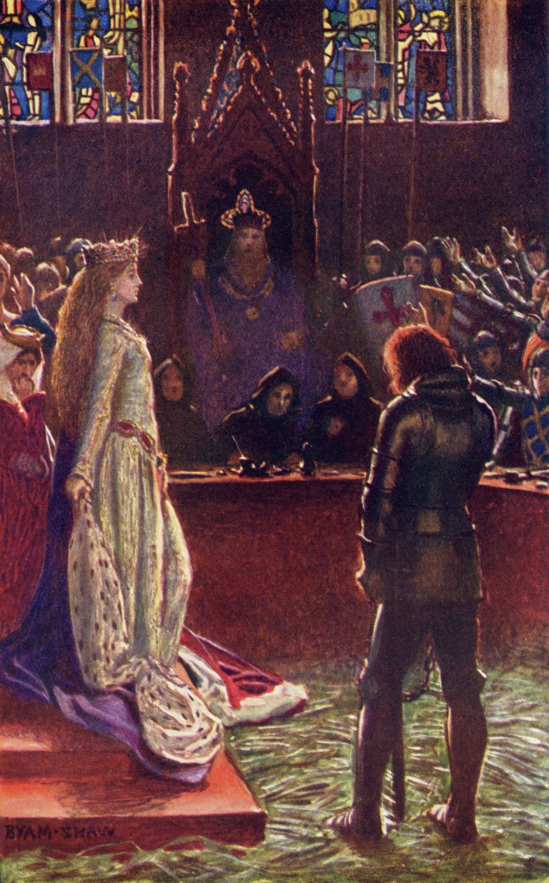 A Dama de Sir Lanval Apela aos Juízes, ilustração de &39;Romance e Legend of Chivalry&39; de AR Hope Moncrieff de John Byam Liston Shaw