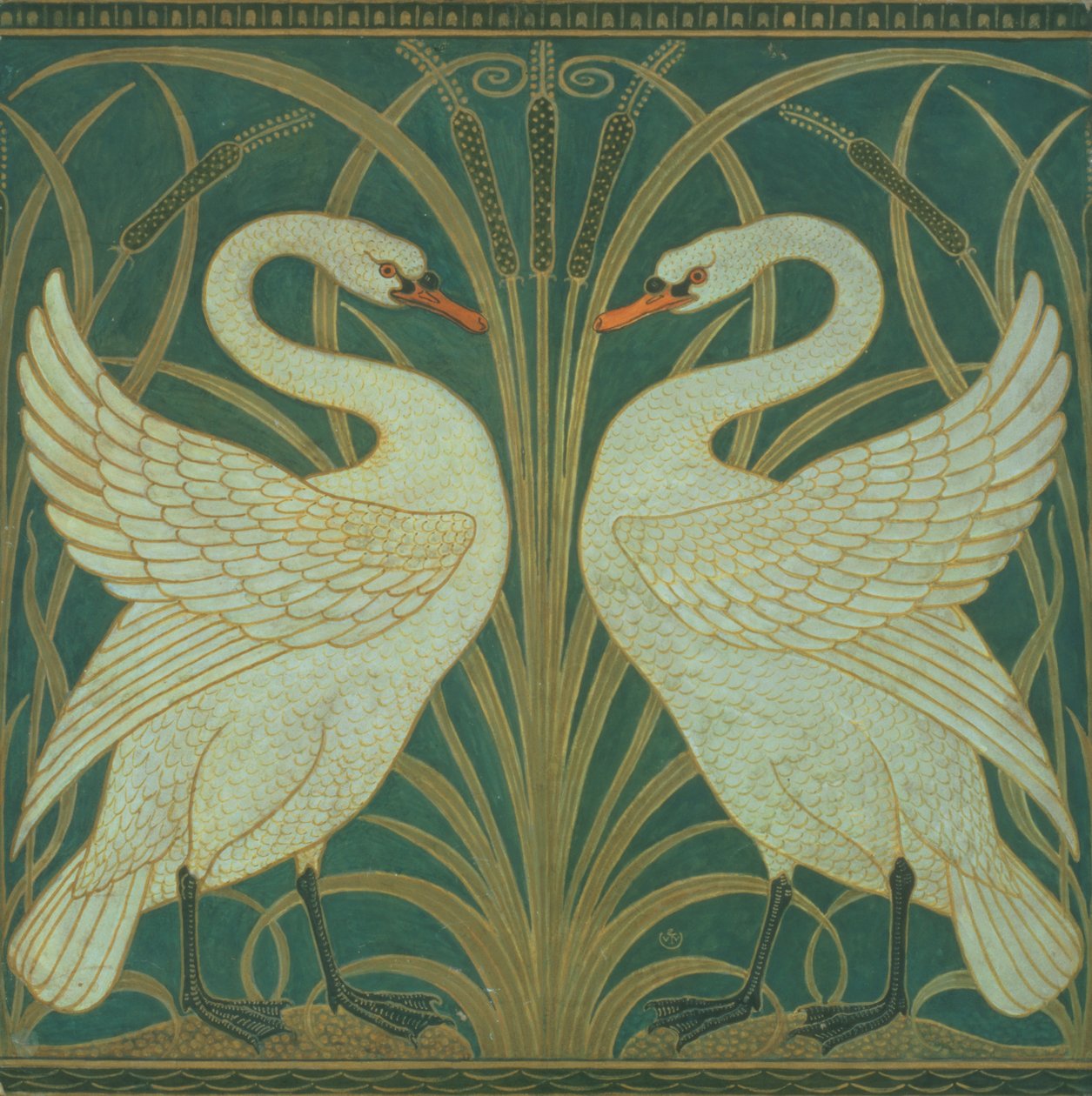Papel de Parede Design para painel de Swan, Rush und Iris de Walter Crane