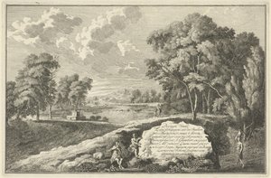 Paisagem do rio Arcadian com mulher e criança
Impressão do título para: Trinta peças de paisagens tanto em Itália como em Duytslandt
Paisagens italianas e alemãs (título da série)