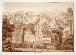 Forum Romanum, 1833 (gravura com lavagem marrom) de Agostino Tofanelli