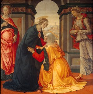 Visitação: Virgem Maria visita Elisabeth, entre Marie Jacobie e Marie Salome, testemunhas da Crucificação e Ressurreição, Pintura de Domenico Ghirlandaio (1449-1494) 1491 de Domenico Ghirlandaio