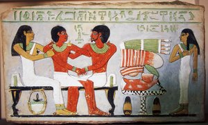 Debu Sobek e a sua família, pintura de parede de Abydos, Egipto. A civilização egípcia, Reino do Meio, Dinastia XII