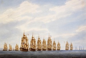 Partida da esquadra de nove navios, três fragatas e três corvetas, aguarela de François Roux (1811-1882), França