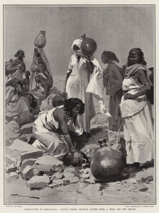 Campanha na Somalilândia, mulheres nativas tirando água de um poço para as tropas