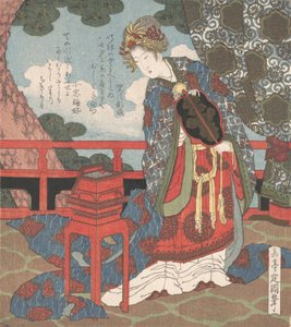 Senhora com Leque na Varanda, século XIX. de Gakutei