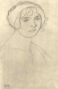 Meia retrato de uma menina nua para a direita.