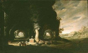 A Grotto in an Imaginary Landscape, c.1643 (óleo sobre painel)