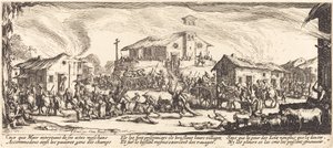 Saqueando e queimando uma vila de Jacques Callot