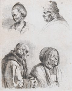 Estudo de quatro cabeças, 1770. de Jean Jacques de Boissieu