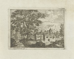 Casa fortificada perto de uma queda de água