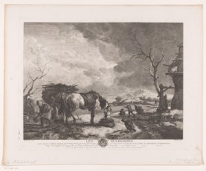 Lenhadores numa paisagem de Inverno
Les Bucherons (título sobre o objecto)
Impressões após pinturas de Philips Wouwerman (título da série)
Oeuvres de Ph.pe Wouwermans Hollandois (título da série) de Jean Moyreau