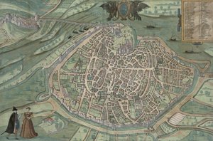 Mapa de Avignon, de &39;Civitates Orbis Terrarum&39; por Georg Braun (1541-1622) e Frans Hogenberg, c.1572 (gravura a cores) de Joris Hoefnagel