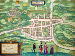 Mapa de Edimburgo, de &39;Civitates Orbis Terrarum&39; por Georg Braun (1541-1622) e Frans Hogenberg (1535-90) c.1572-1617 de Joris Hoefnagel