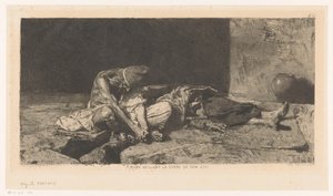 Homem árabe cuida do cadáver de seu amigo Arabe veillant sur le corps de son ami (título no objeto) de Mariano José María Bernardo Fortuny y Carbó