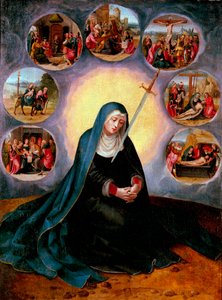 Nossa Senhora das Sete Dores - A Virgem das Sete Dores - Pintura do mestre das meias figuras femininas (activo 1530-1560) Século XVI - Óleo sobre madeira - 75x56,7 - Museu Nacional d