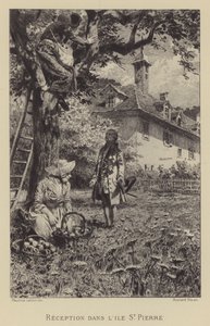 Recepção de Rousseau na Ile St Pierre (gravura) de Maurice Leloir