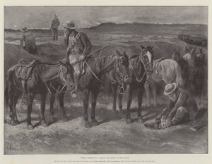 Cavalos Boers &39;em um Donga, ou Fissura, no Veldt