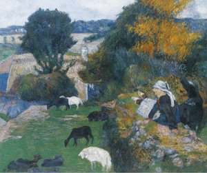 Francês:  La bergère bretonne A pastora bretã de Paul Gauguin