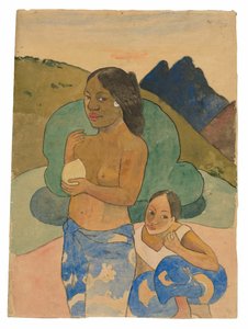 Duas mulheres taitianas numa paisagem de Paul Gauguin