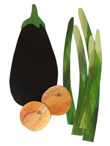 espargos, damascos, berinjelas, 2019 (colagem)