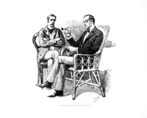 "Holmes pegou seu relógio", ilustração de "The Greek Interpreter", de Arthur Conan Doyle (1859-1930), publicada na "Strand Magazine", em setembro de 1893.