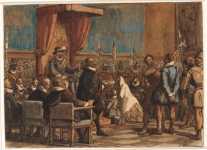 Chr. 4. permite que o carrasco tome a cadeia de comando e a espada do falsificador Christopher Rosenkrantz de Wilhelm Marstrand