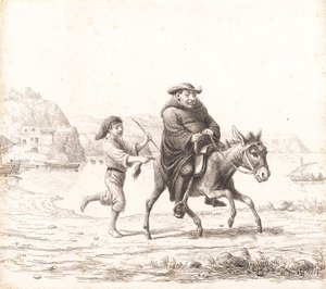Um monge montando um burro seguido por um menino italiano de Wilhelm Marstrand