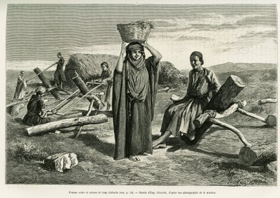 Mulher árabe e serradores de dez longos foulis. Gravura de Eugene Girardet, para ilustrar a história A Suse de Eugene Alexis Girardet