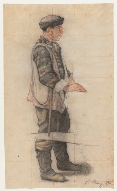 O estudo do portador da maca para o Roofer caído, 1876. de François Bonvin