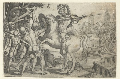 Horácio Cocles defende a ponte sobre o Tibre Histórias da História Romana Antiga (título da série) de Georg Pencz