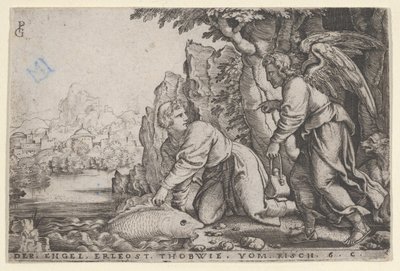 Tobiolus pega o peixe, de A história de Tobias, 1543. de Georg Pencz