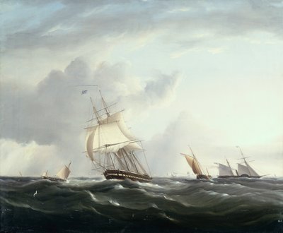 Uma fragata, um barco a vapor e uma embarcação holandesa nas colinas (óleo) de Henry Moses