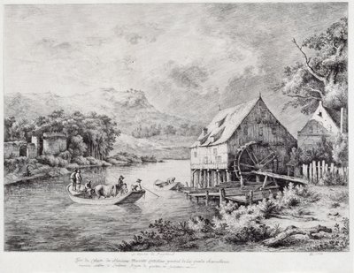 Um moinho às margens do rio, 1774 de Jean Jacques de Boissieu