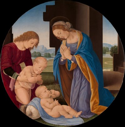 Madonna Adorando o Menino com o Menino São João Batista e um Anjo, c.1492 (têmpera sobre madeira) de Lorenzo di Credi