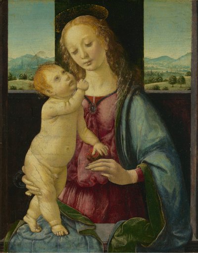 Madonna e criança com uma romã, 14751480. de Lorenzo di Credi