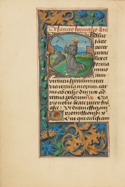 S inicial: A estigmatização de São Francisco de Master of the Dresden Prayer Book