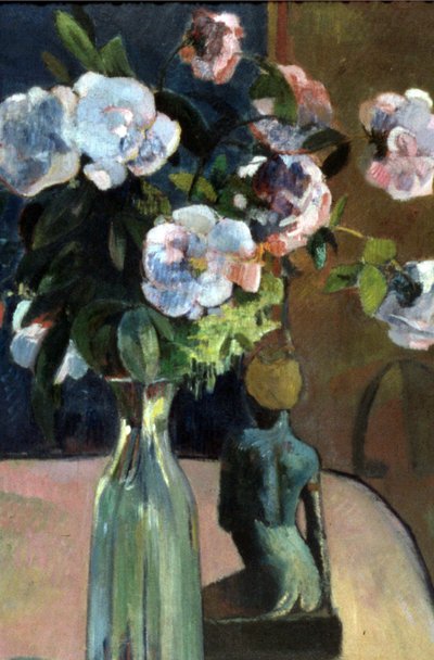 Francês: Nature morte à la statuette, ou Roses et statuette Roses and Statuette de Paul Gauguin