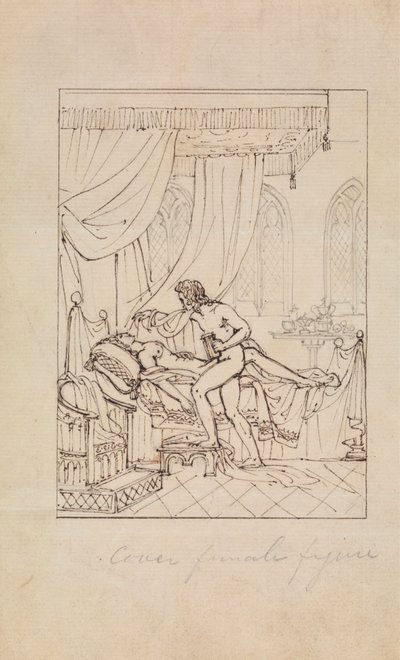 Estudo de uma mulher que dorme no seu quarto e de um homem em pé sobre a sua cama de Robert Smirke