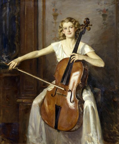 Retrato de Florence Hooton a tocar violoncelo. Por Wilfred de Glehn de Wilfred Gabriel de Glehn
