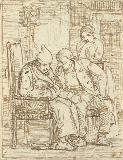 Dois homens conversando, a velha televisão. com bebida noturna. Também uma mulher de Wilhelm Marstrand